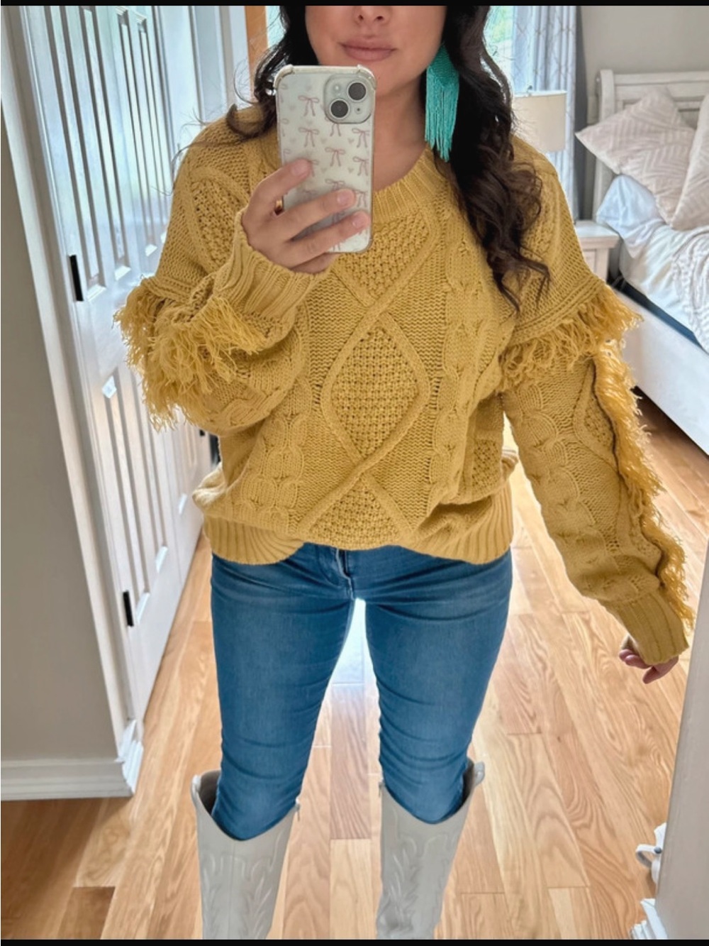 Mustard fringe boho western sweater